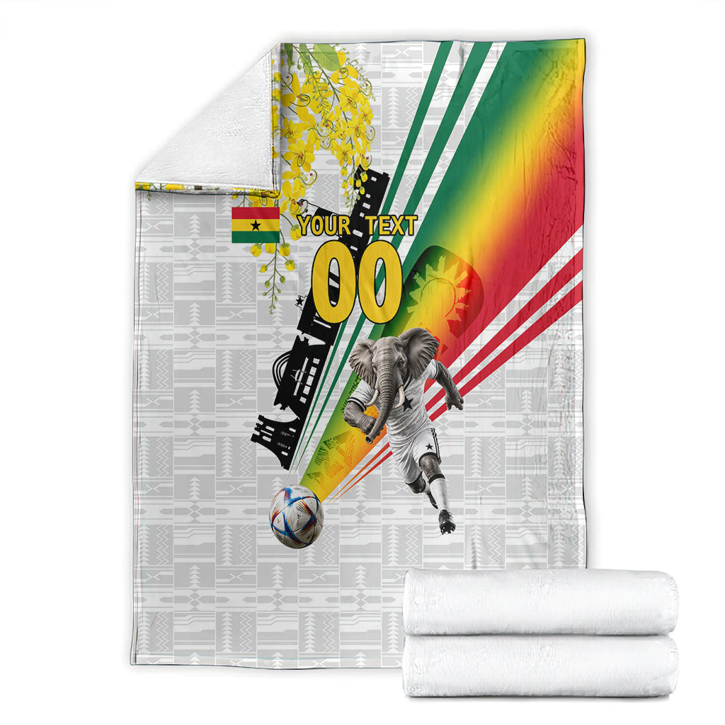 Personalized Ghana Soccer Elephant Blanket Ghana Flag Kente Football Player - Cassia Fistula Flower