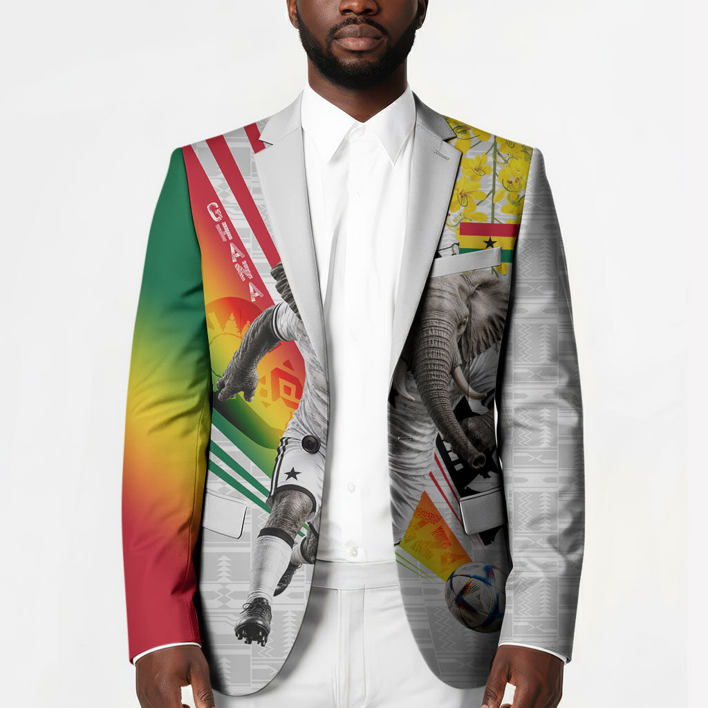 Personalized Ghana Soccer Elephant Blazer Ghana Flag Kente Football Player - Cassia Fistula Flower