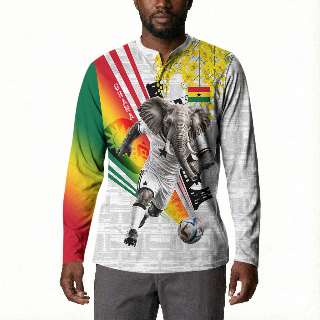 Personalized Ghana Soccer Elephant Button Sweatshirt Ghana Flag Kente Football Player - Cassia Fistula Flower