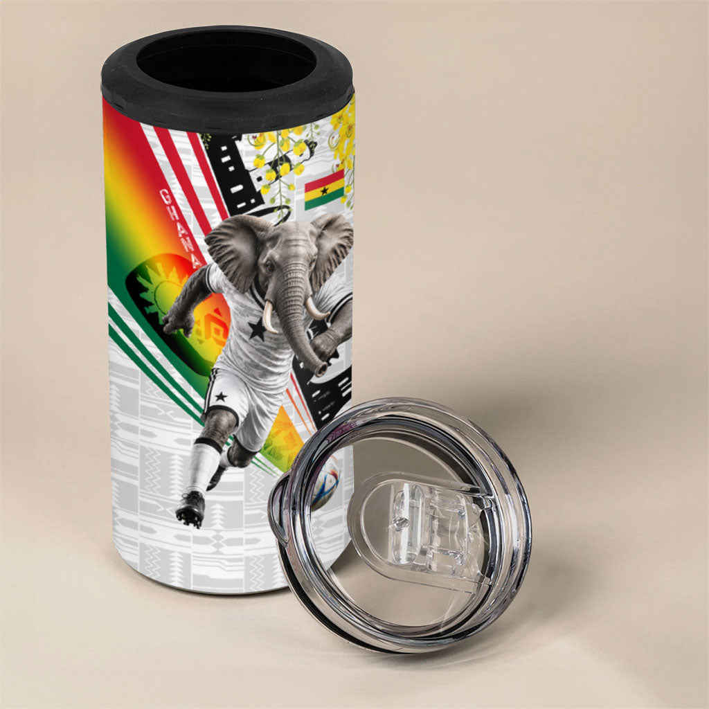 Personalized Ghana Soccer Elephant 4 in 1 Can Cooler Tumbler Ghana Flag Kente Football Player - Cassia Fistula Flower