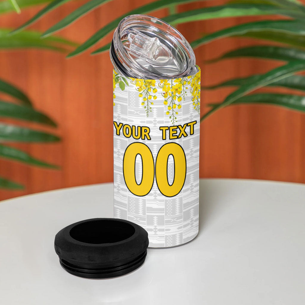 Personalized Ghana Soccer Elephant 4 in 1 Can Cooler Tumbler Ghana Flag Kente Football Player - Cassia Fistula Flower