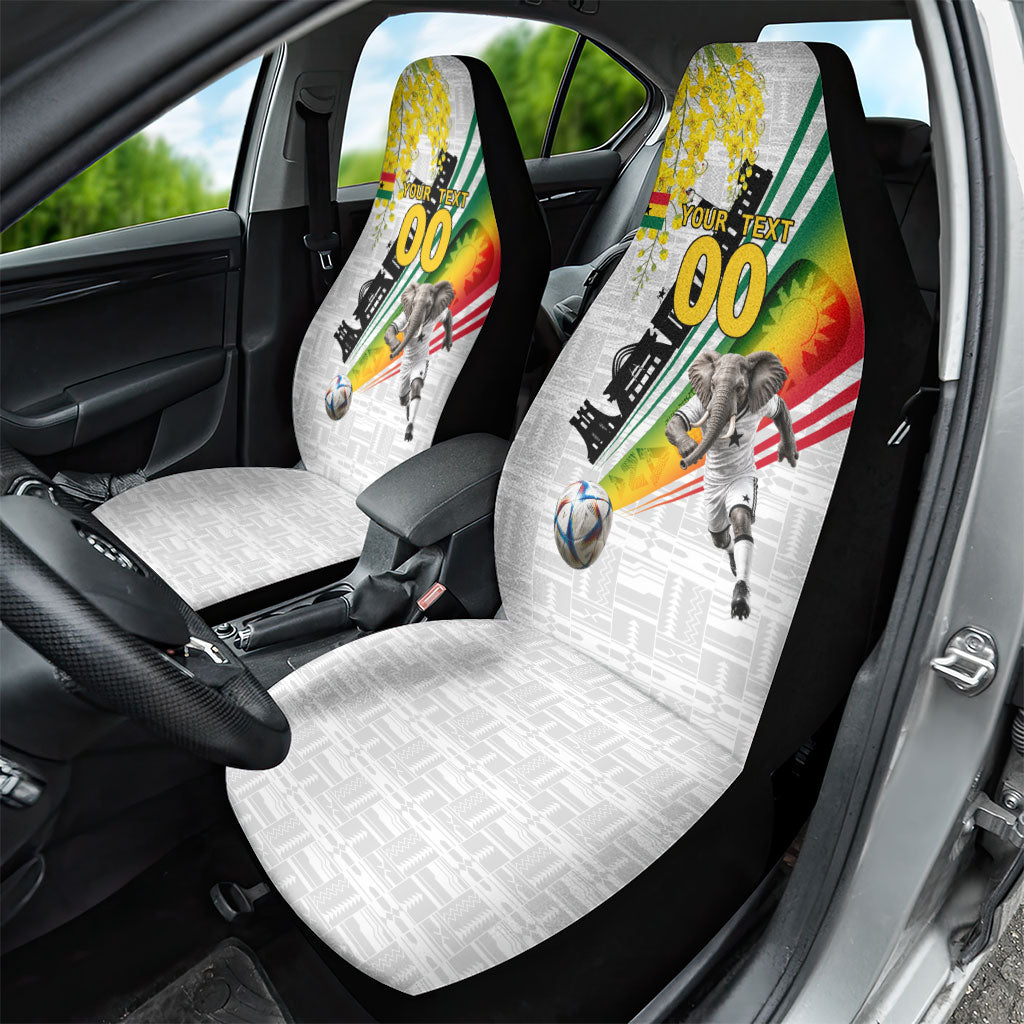 Personalized Ghana Soccer Elephant Car Seat Cover Ghana Flag Kente Football Player - Cassia Fistula Flower