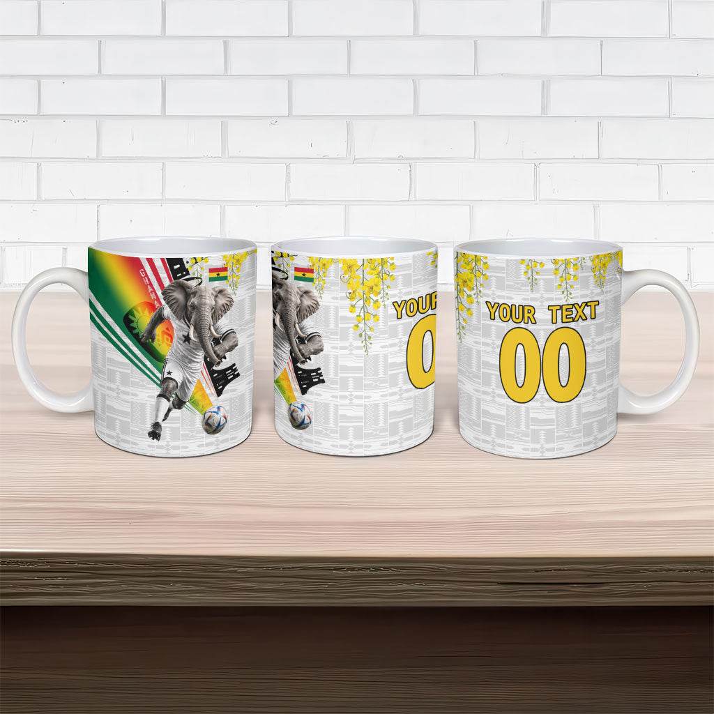 Personalized Ghana Soccer Elephant Ceramic Mug Ghana Flag Kente Football Player - Cassia Fistula Flower