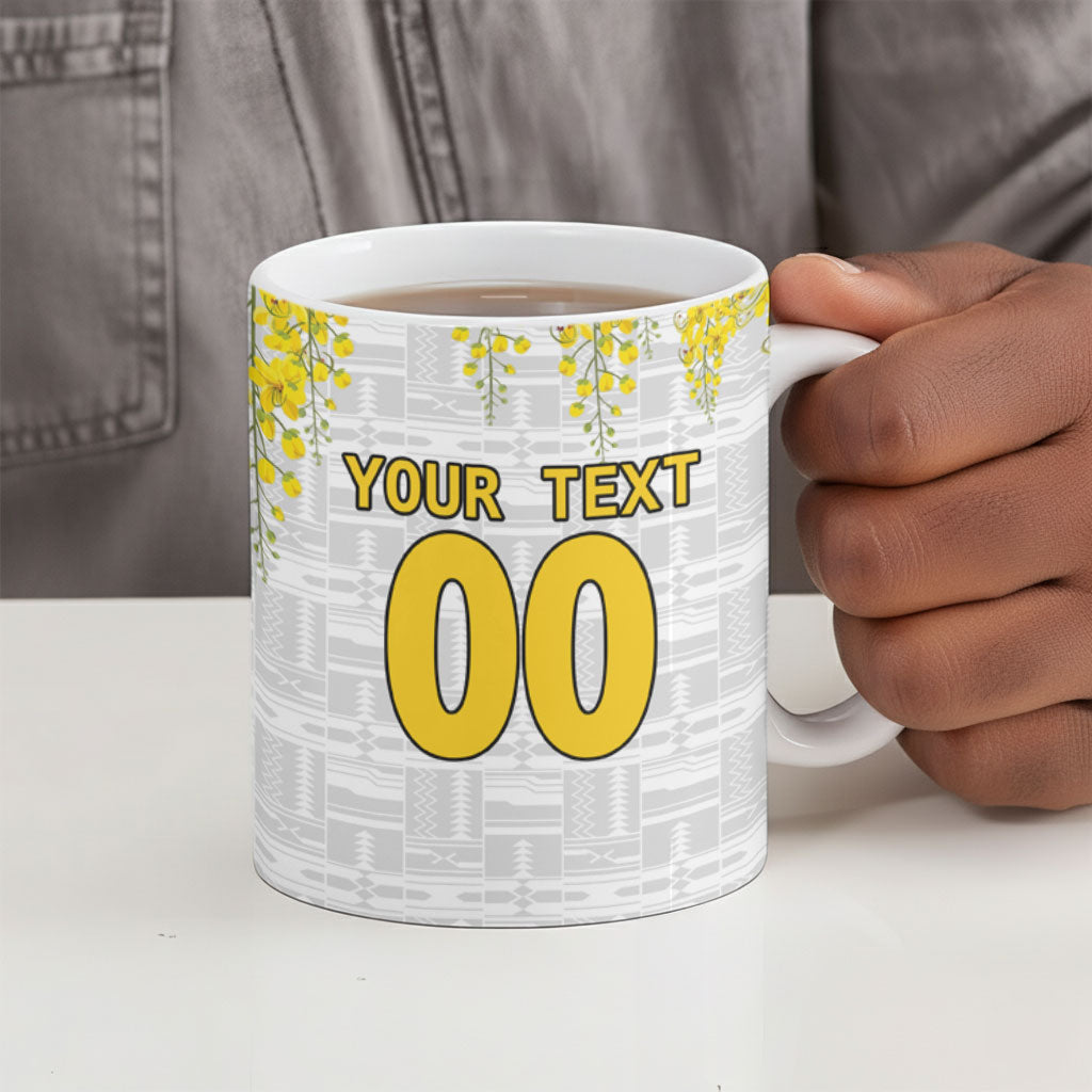 Personalized Ghana Soccer Elephant Ceramic Mug Ghana Flag Kente Football Player - Cassia Fistula Flower