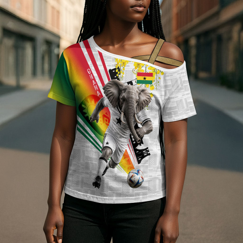 Personalized Ghana Soccer Elephant Cross Shoulder Shirt Ghana Flag Kente Football Player - Cassia Fistula Flower
