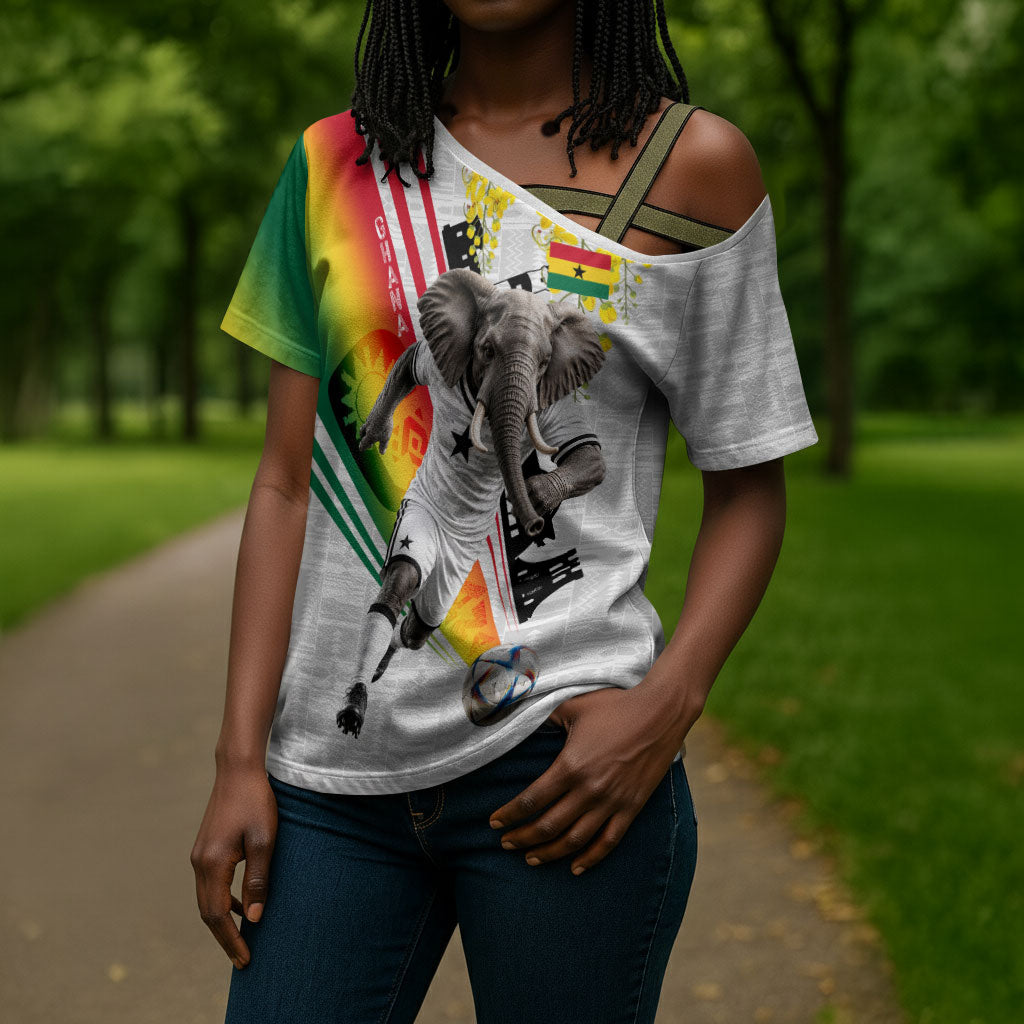 Personalized Ghana Soccer Elephant Cross Shoulder Shirt Ghana Flag Kente Football Player - Cassia Fistula Flower