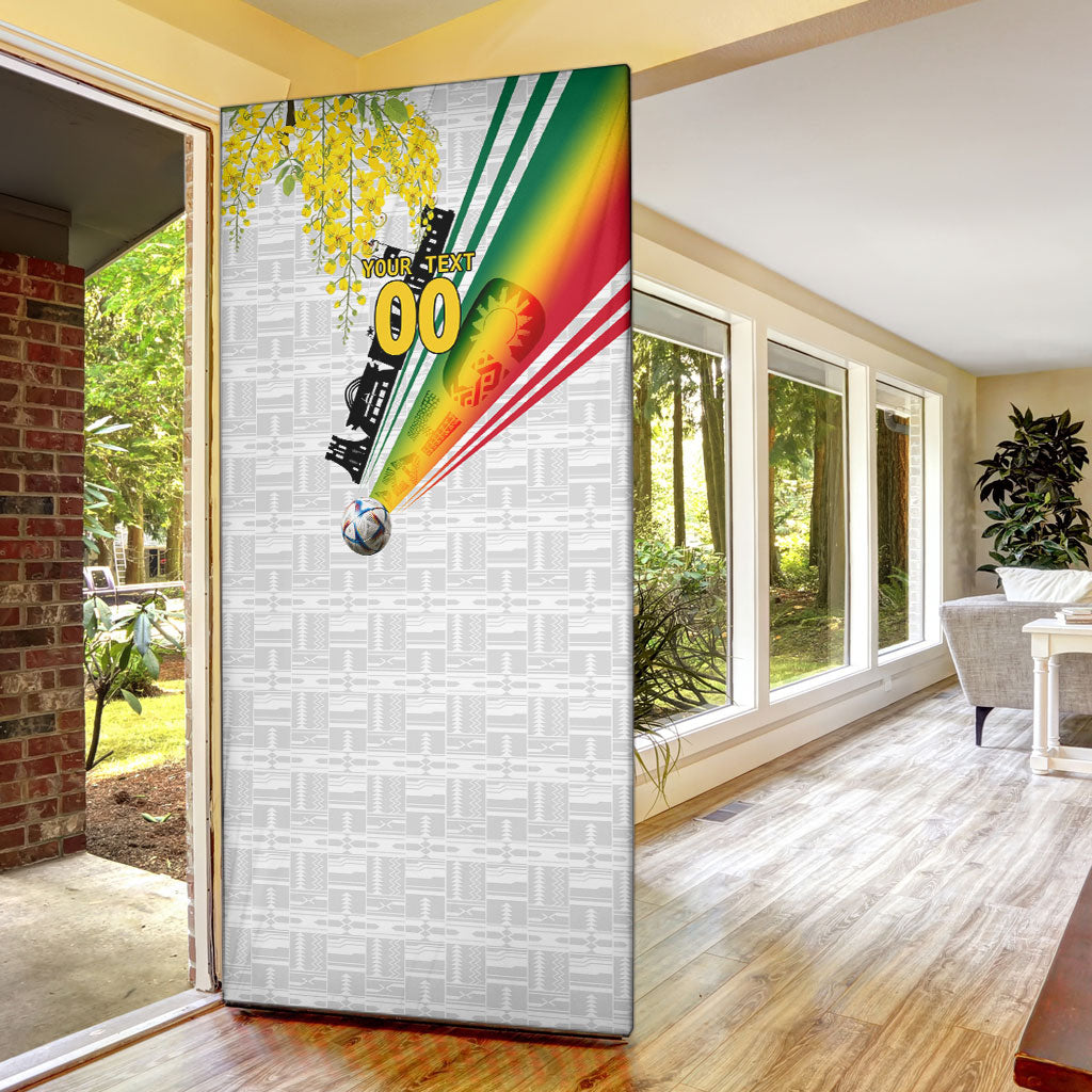 Personalized Ghana Soccer Elephant Door Cover Ghana Flag Kente Football Player - Cassia Fistula Flower