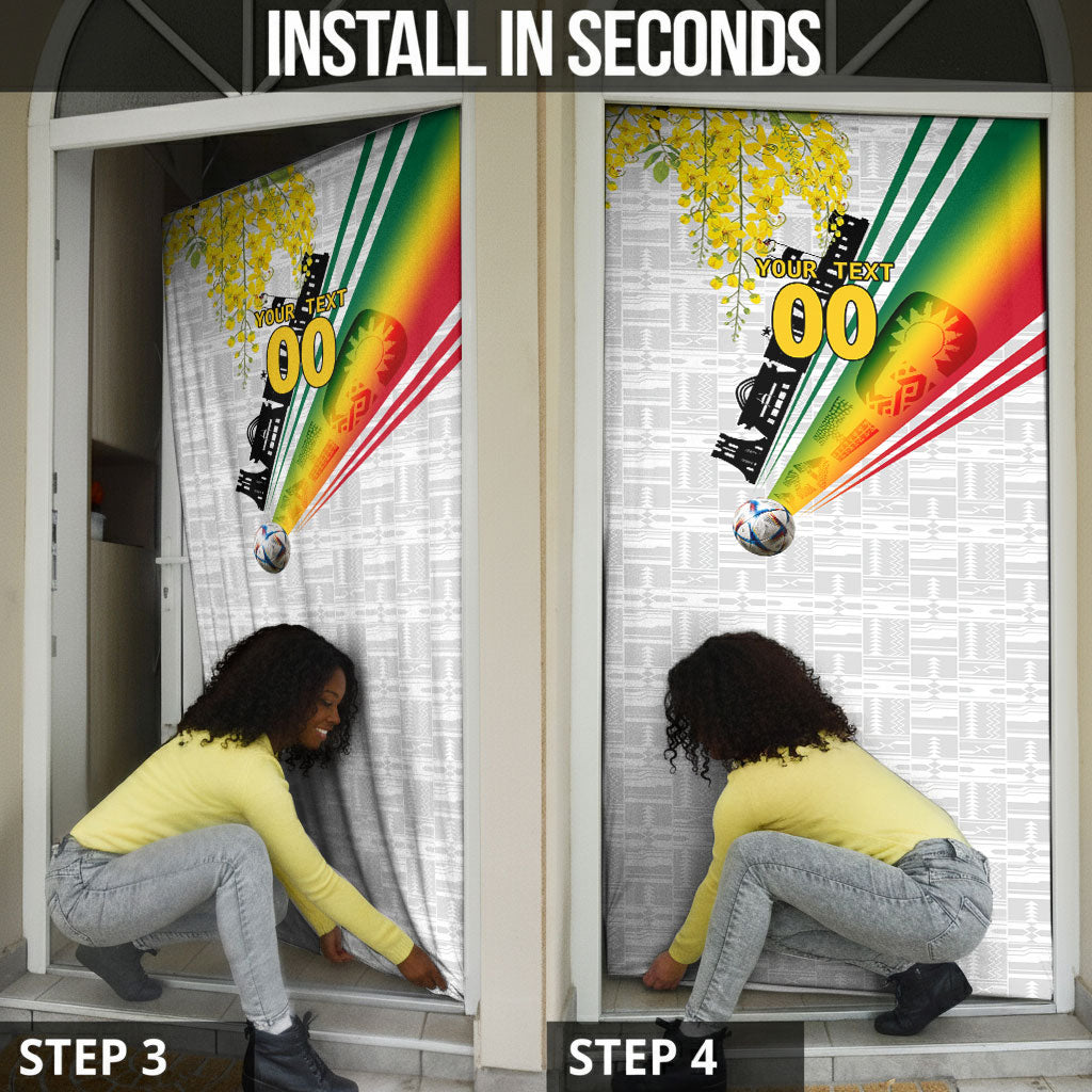 Personalized Ghana Soccer Elephant Door Cover Ghana Flag Kente Football Player - Cassia Fistula Flower