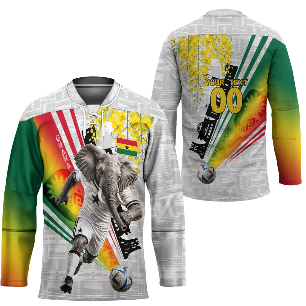 Personalized Ghana Soccer Elephant Hockey Jersey Ghana Flag Kente Football Player - Cassia Fistula Flower