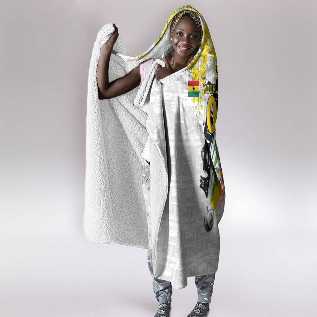 Personalized Ghana Soccer Elephant Hooded Blanket Ghana Flag Kente Football Player - Cassia Fistula Flower