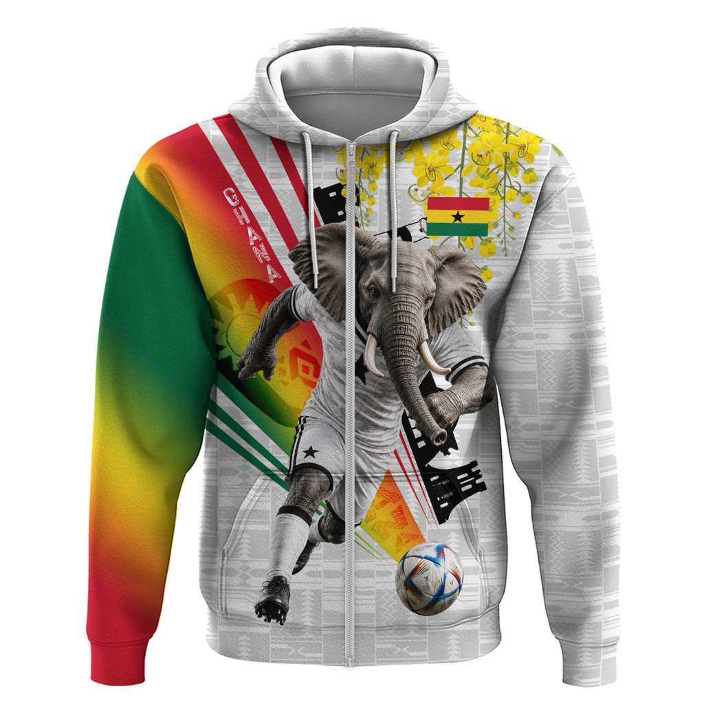 Personalized Ghana Soccer Elephant Hoodie Ghana Flag Kente Football Player - Cassia Fistula Flower