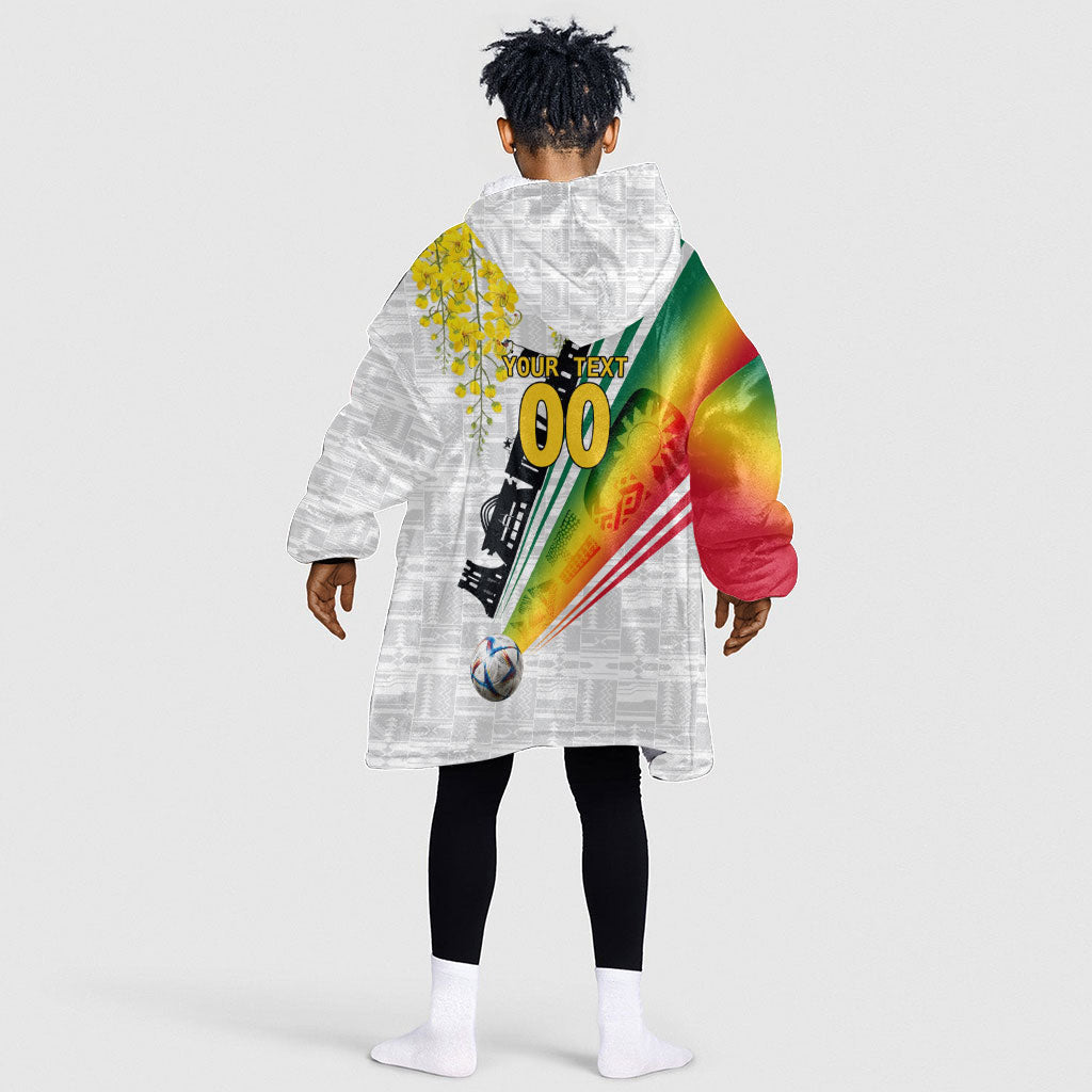 Personalized Ghana Soccer Elephant Kid Wearable Blanket Hoodie Ghana Flag Kente Football Player - Cassia Fistula Flower