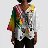 Personalized Ghana Soccer Elephant Kimono Sleeve Blouse Ghana Flag Kente Football Player - Cassia Fistula Flower