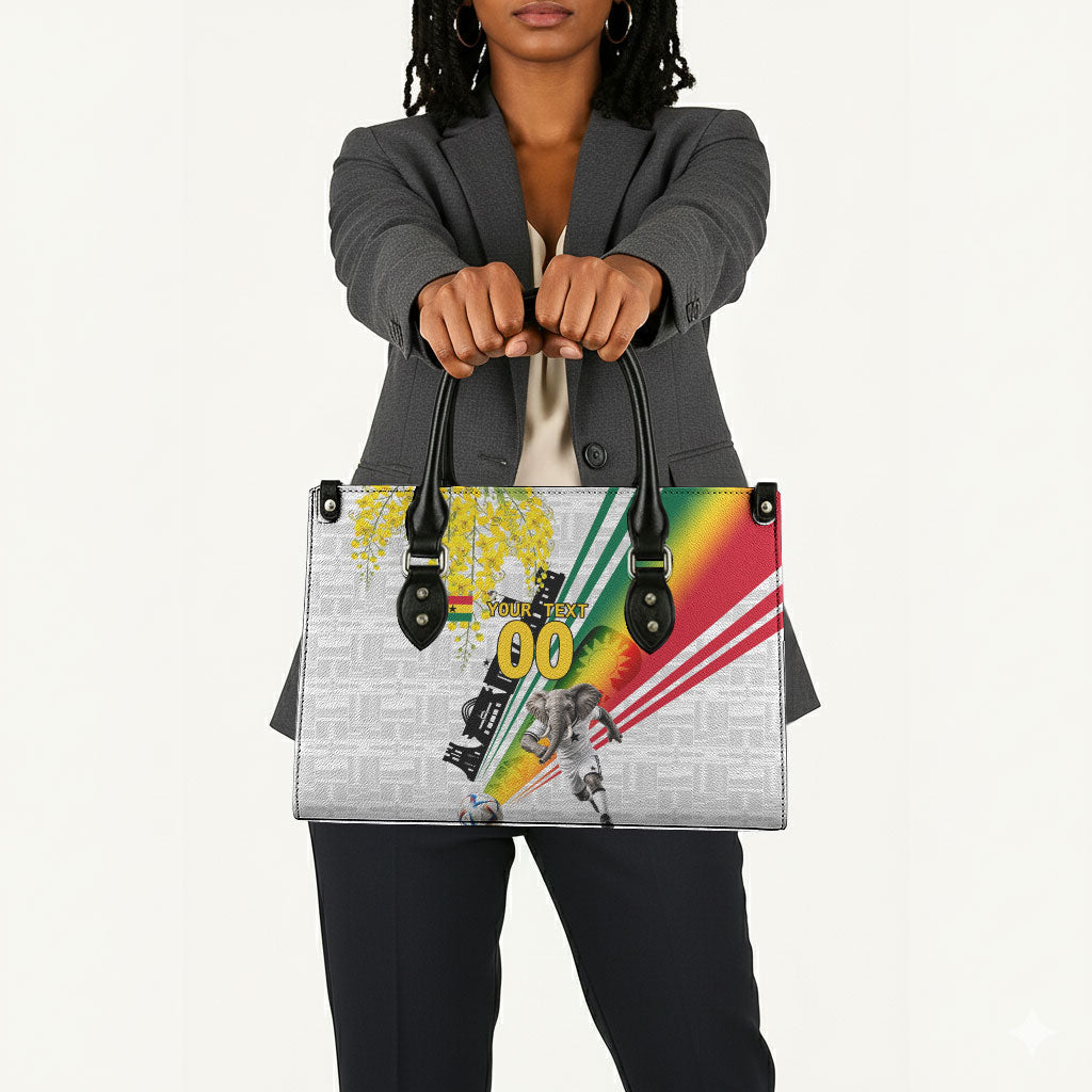 Personalized Ghana Soccer Elephant Leather Bag Ghana Flag Kente Football Player - Cassia Fistula Flower