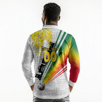 Personalized Ghana Soccer Elephant Long Sleeve Polo Shirt Ghana Flag Kente Football Player - Cassia Fistula Flower