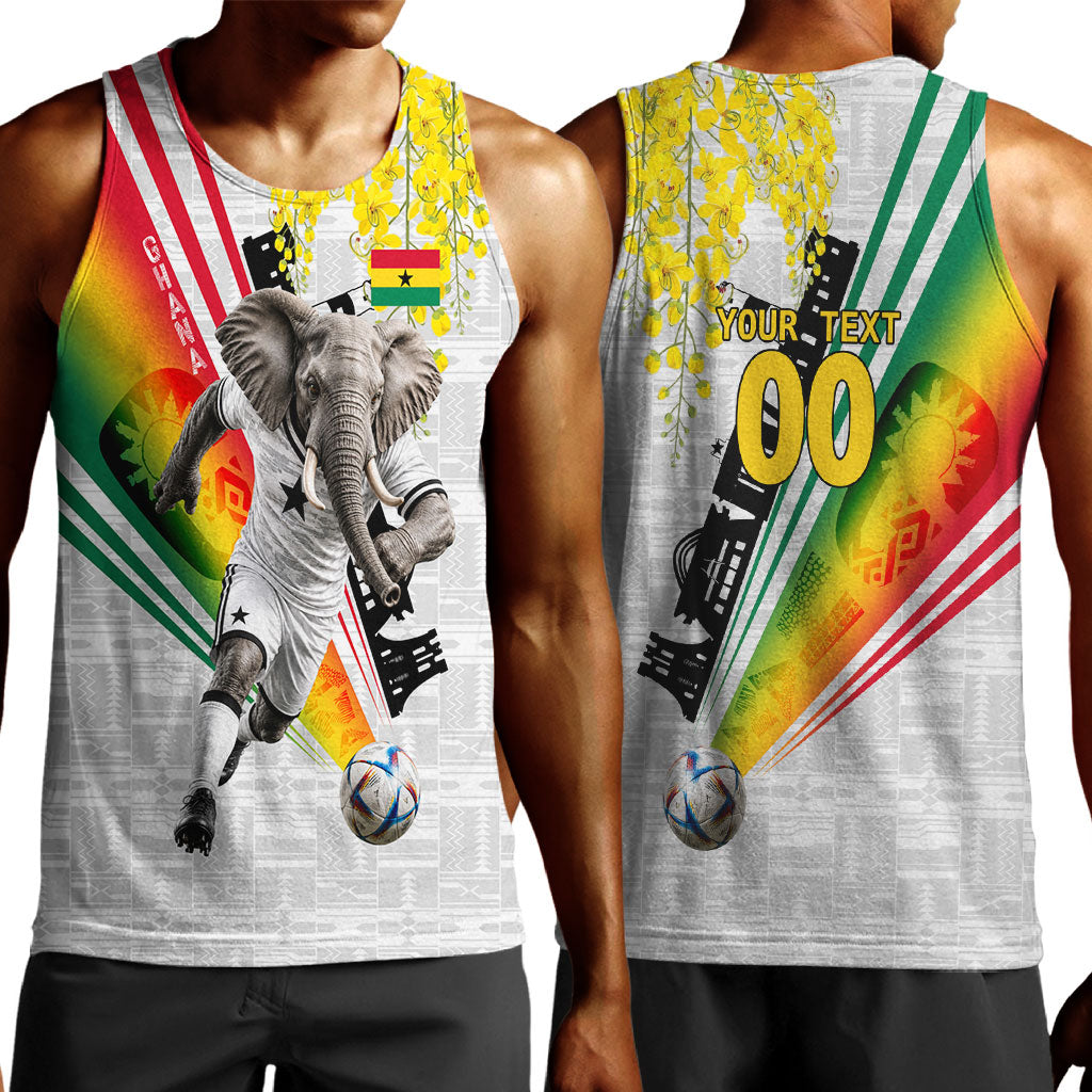 Personalized Ghana Soccer Elephant Men Tank Top Ghana Flag Kente Football Player - Cassia Fistula Flower