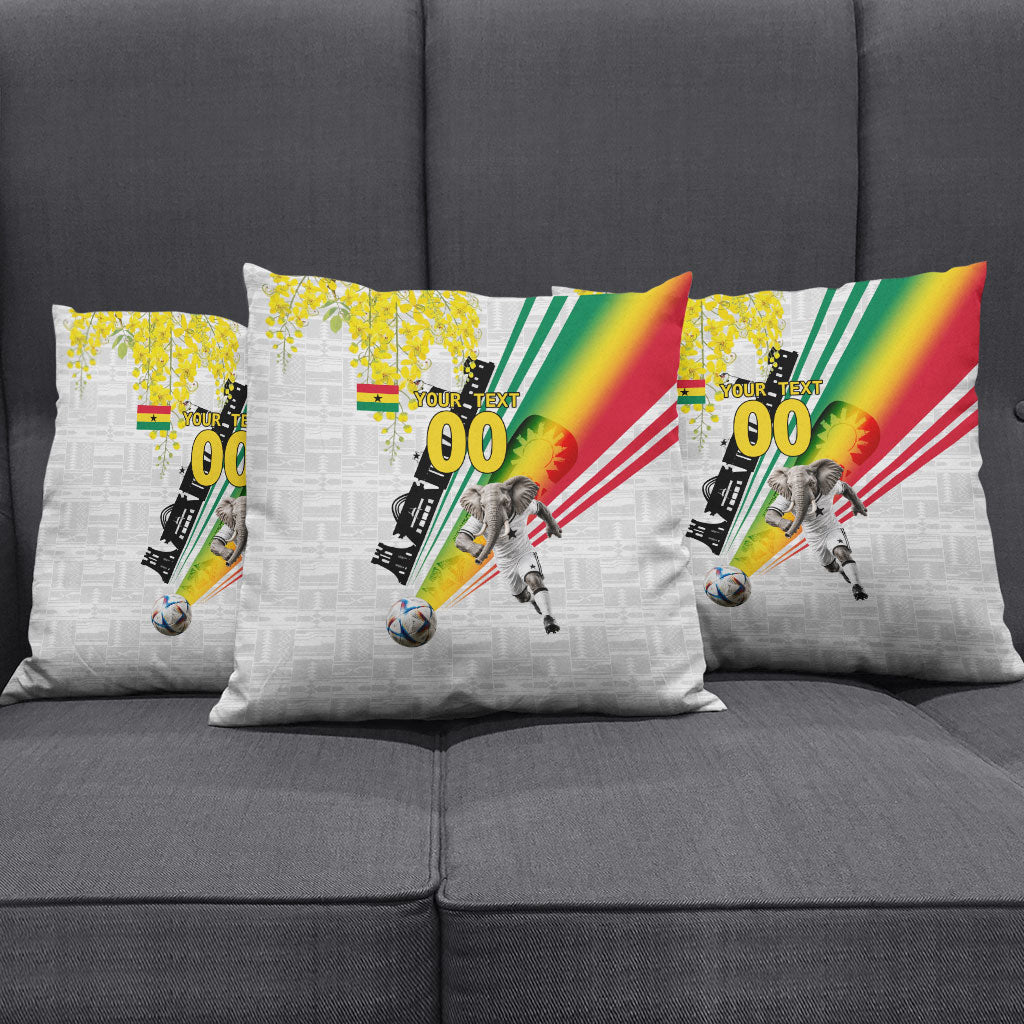 Personalized Ghana Soccer Elephant Pillow Cover Ghana Flag Kente Football Player - Cassia Fistula Flower