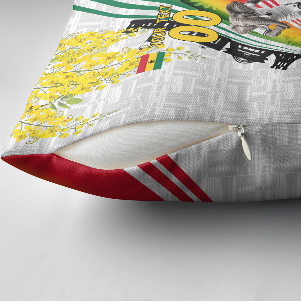 Personalized Ghana Soccer Elephant Pillow Cover Ghana Flag Kente Football Player - Cassia Fistula Flower