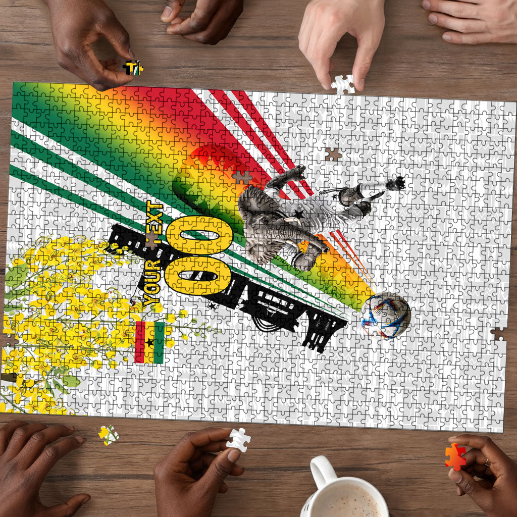 Personalized Ghana Soccer Elephant Puzzle Ghana Flag Kente Football Player - Cassia Fistula Flower
