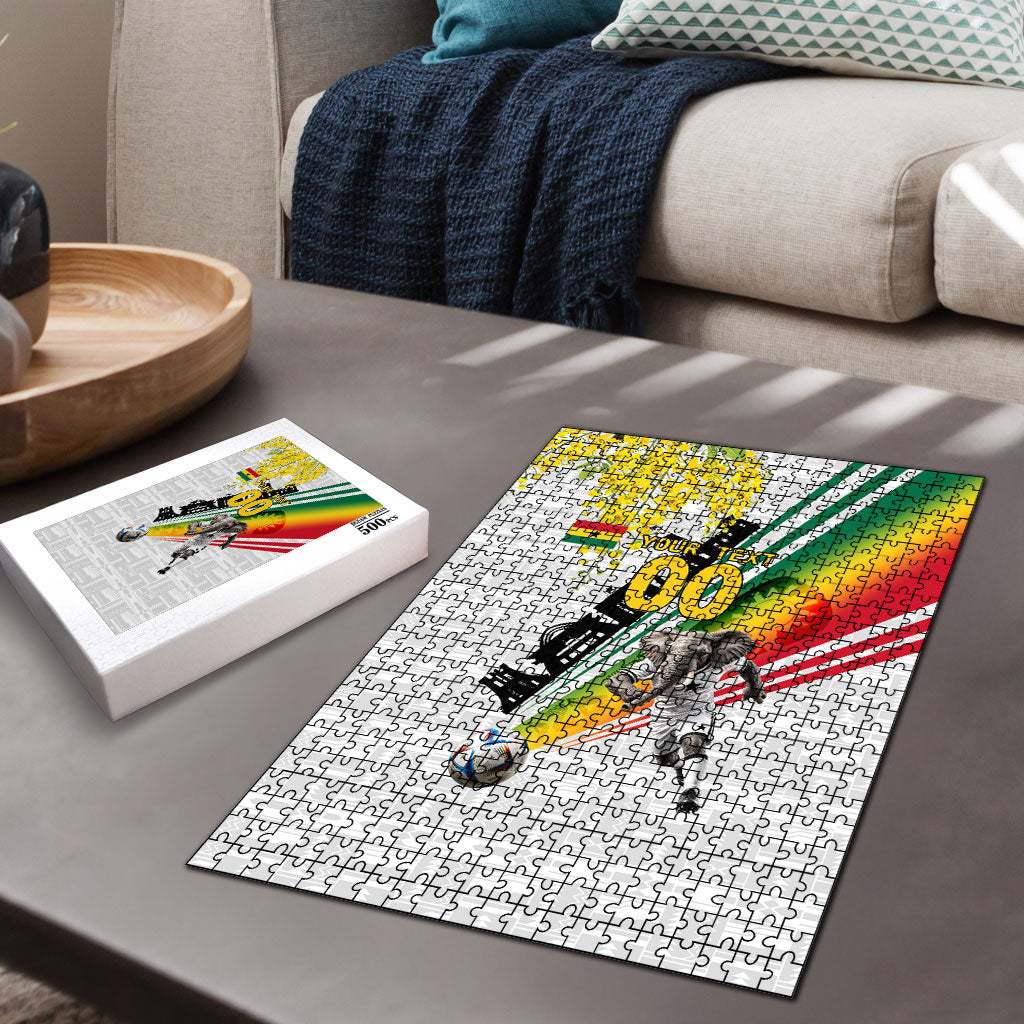 Personalized Ghana Soccer Elephant Puzzle Ghana Flag Kente Football Player - Cassia Fistula Flower