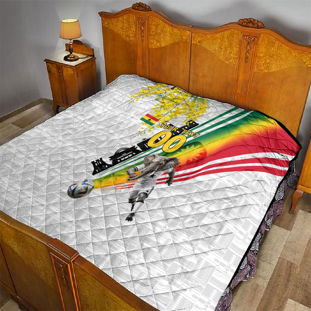 Personalized Ghana Soccer Elephant Quilt Ghana Flag Kente Football Player - Cassia Fistula Flower