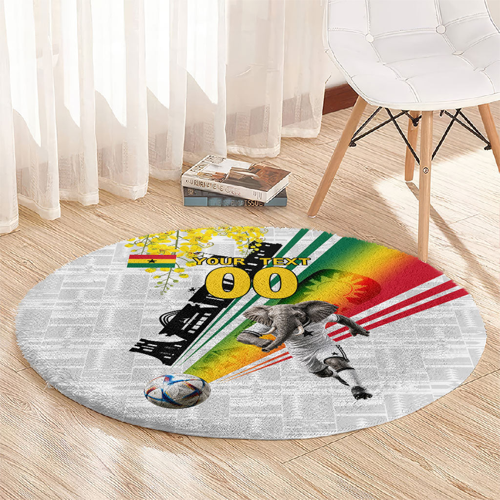Personalized Ghana Soccer Elephant Round Carpet Ghana Flag Kente Football Player - Cassia Fistula Flower