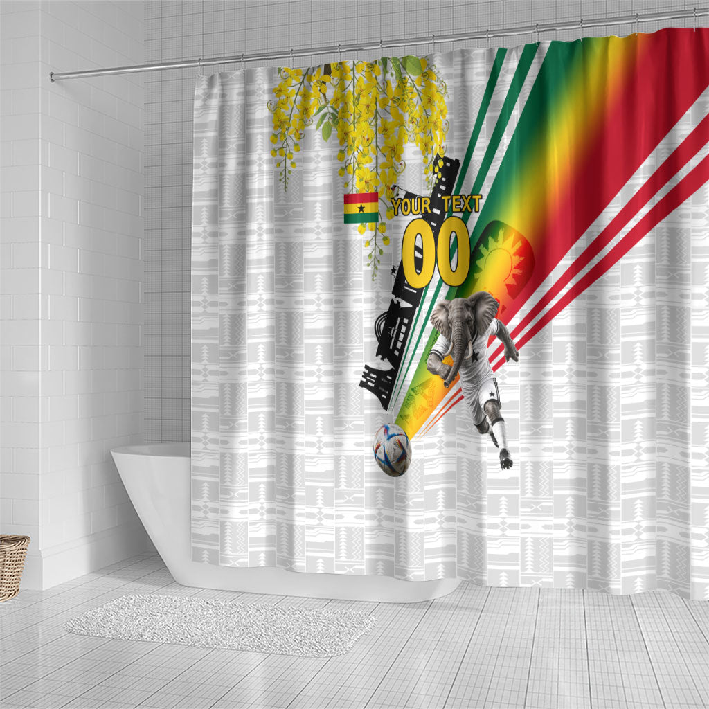 Personalized Ghana Soccer Elephant Shower Curtain Ghana Flag Kente Football Player - Cassia Fistula Flower