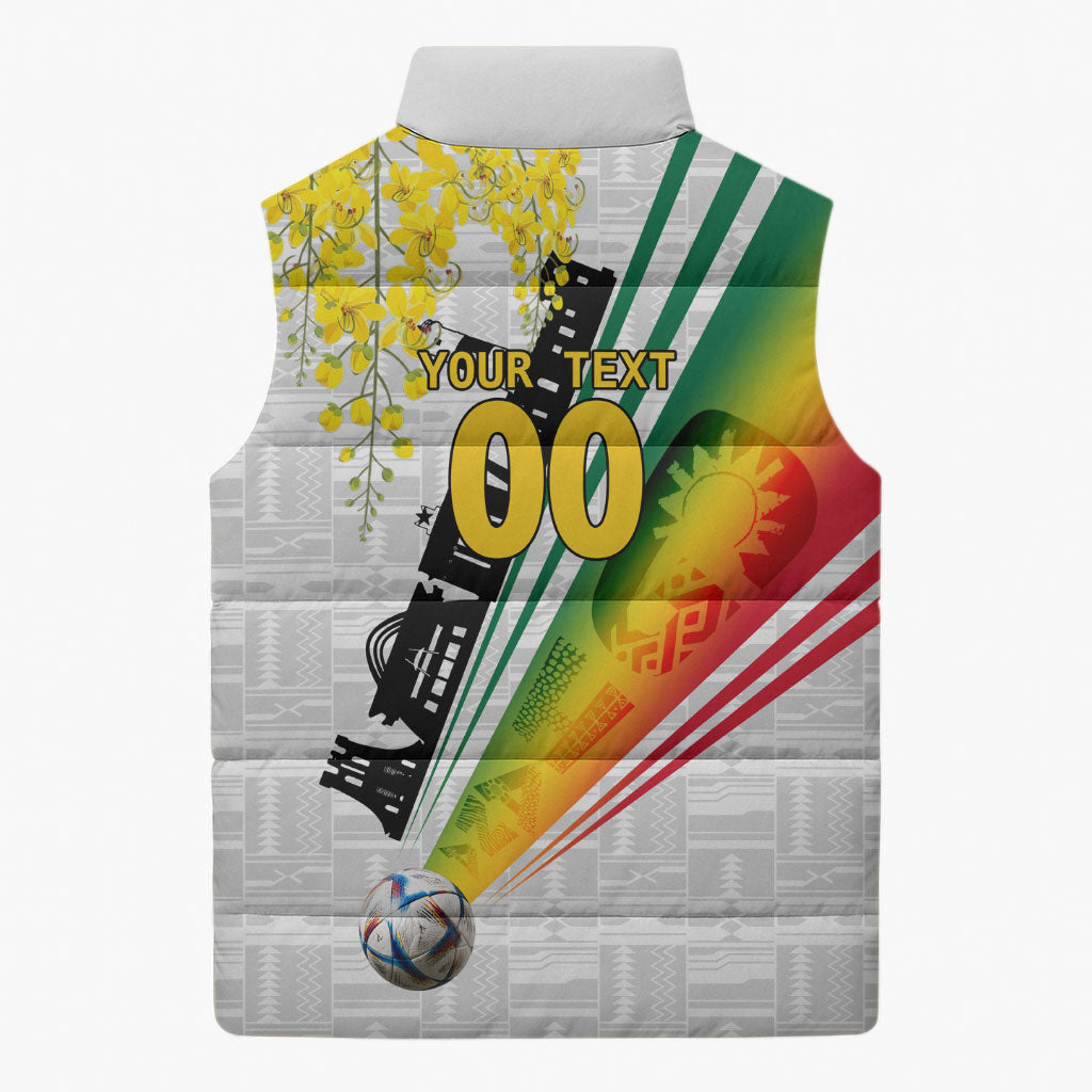 Personalized Ghana Soccer Elephant Sleeveless Puffer Jacket Ghana Flag Kente Football Player - Cassia Fistula Flower