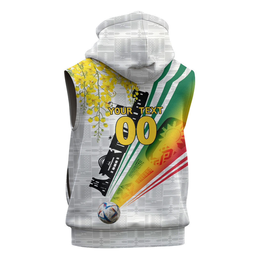 Personalized Ghana Soccer Elephant Sleeveless Zip Hoodie Ghana Flag Kente Football Player - Cassia Fistula Flower