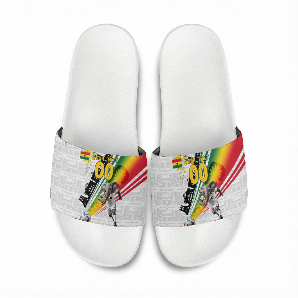 Personalized Ghana Soccer Elephant Slide Sandals Ghana Flag Kente Football Player - Cassia Fistula Flower