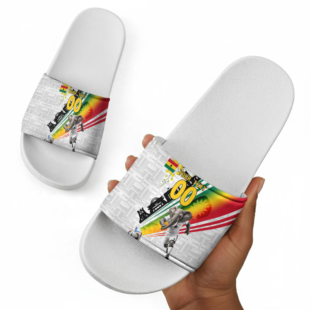 Personalized Ghana Soccer Elephant Slide Sandals Ghana Flag Kente Football Player - Cassia Fistula Flower