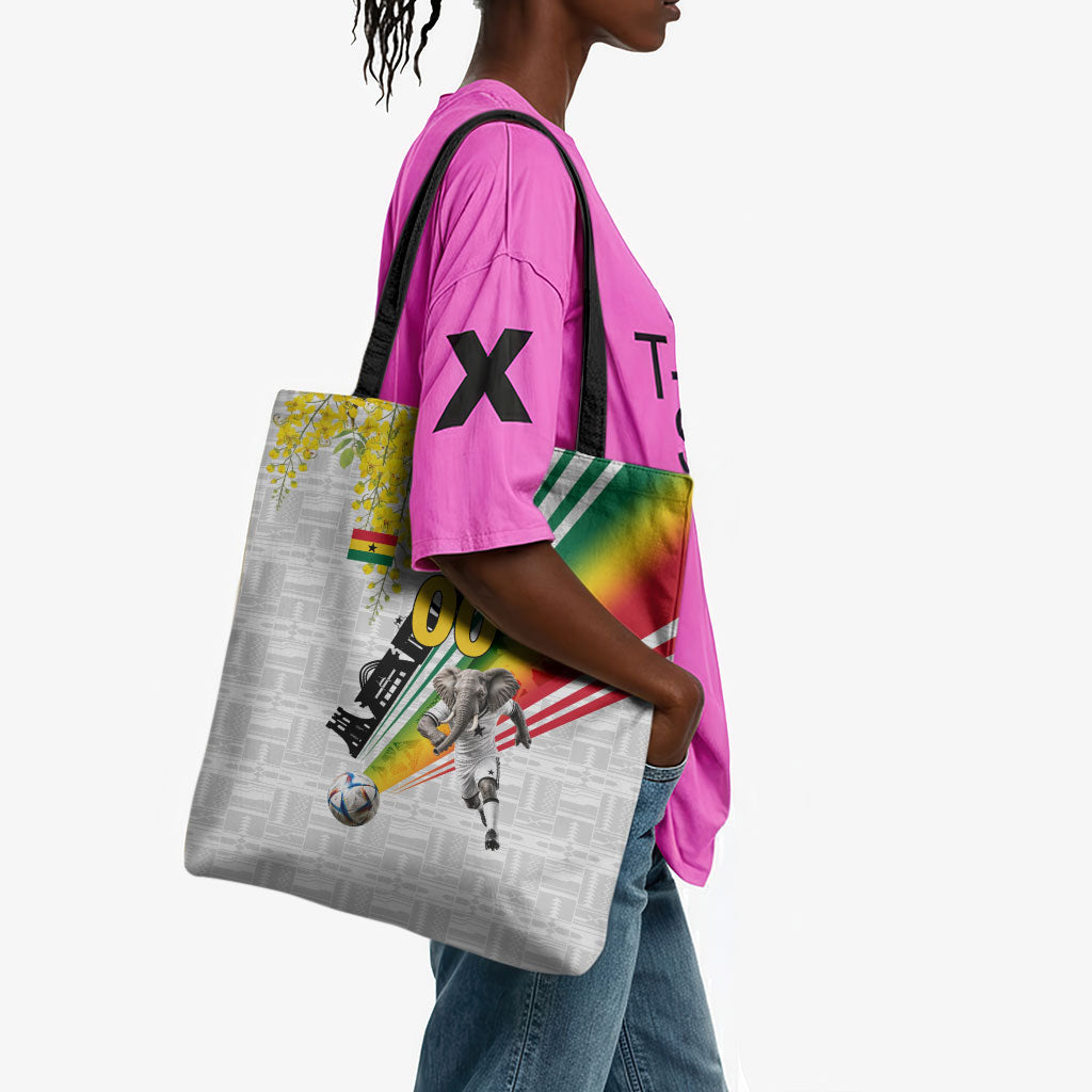 Personalized Ghana Soccer Elephant Tote Bag Ghana Flag Kente Football Player - Cassia Fistula Flower