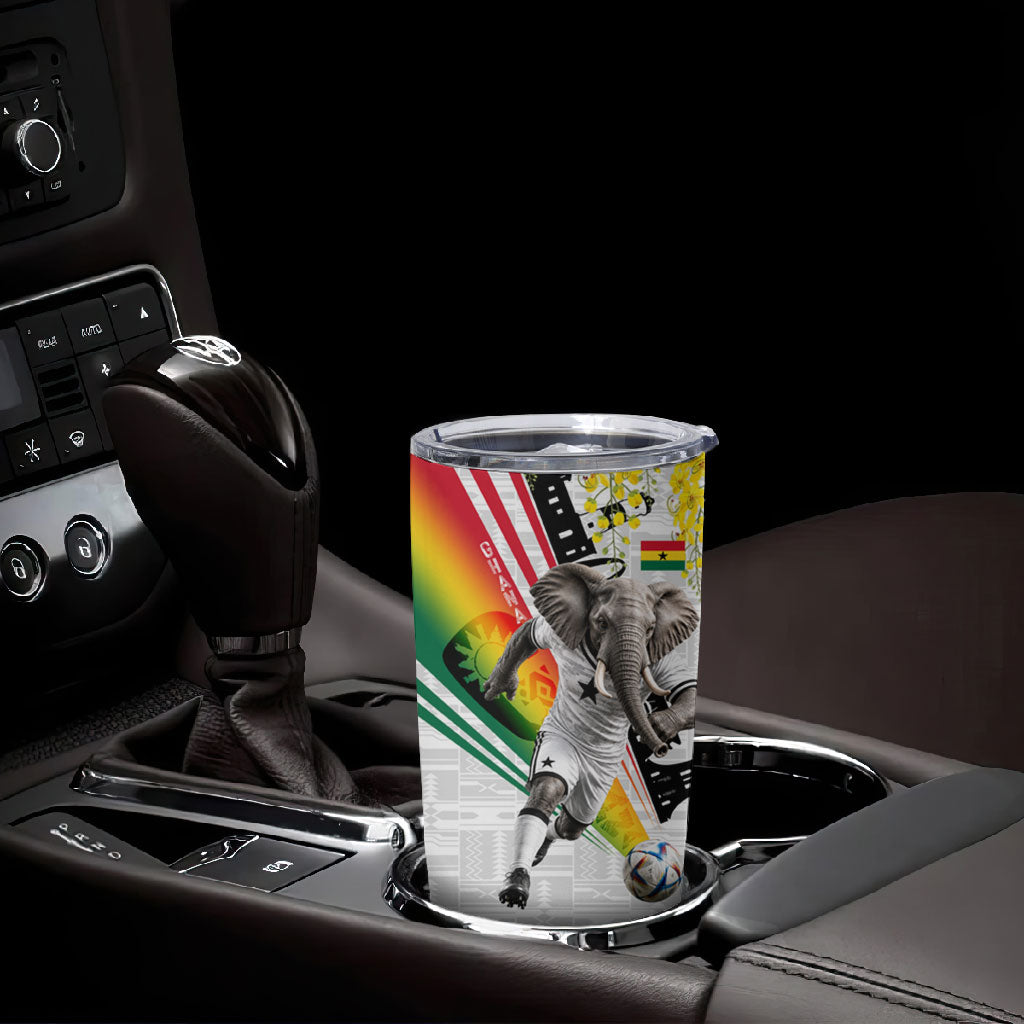 Personalized Ghana Soccer Elephant Tumbler Cup Ghana Flag Kente Football Player - Cassia Fistula Flower