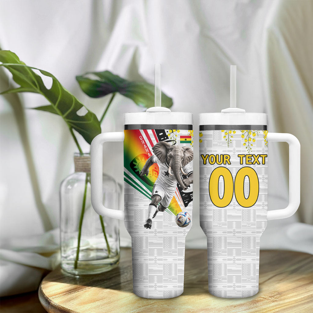 Personalized Ghana Soccer Elephant Tumbler With Handle Ghana Flag Kente Football Player - Cassia Fistula Flower