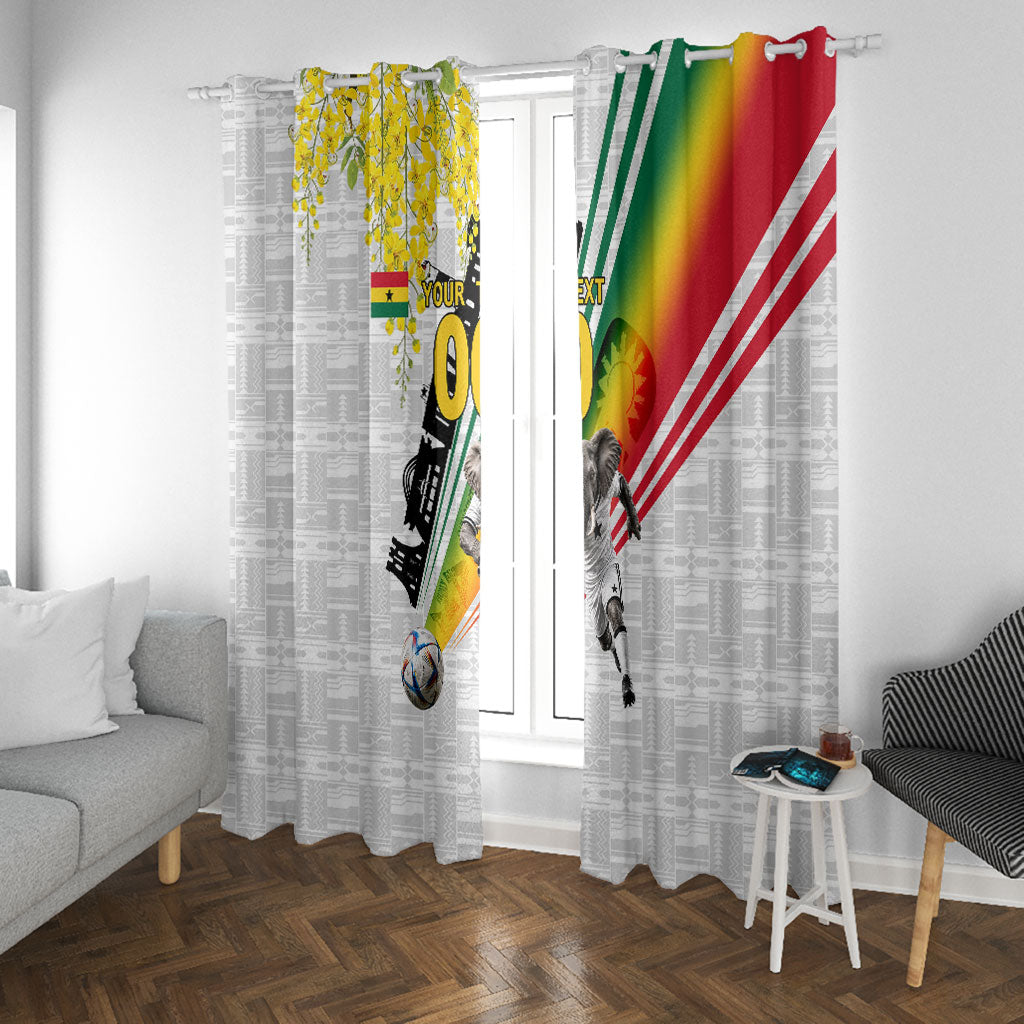 Personalized Ghana Soccer Elephant Window Curtain Ghana Flag Kente Football Player - Cassia Fistula Flower
