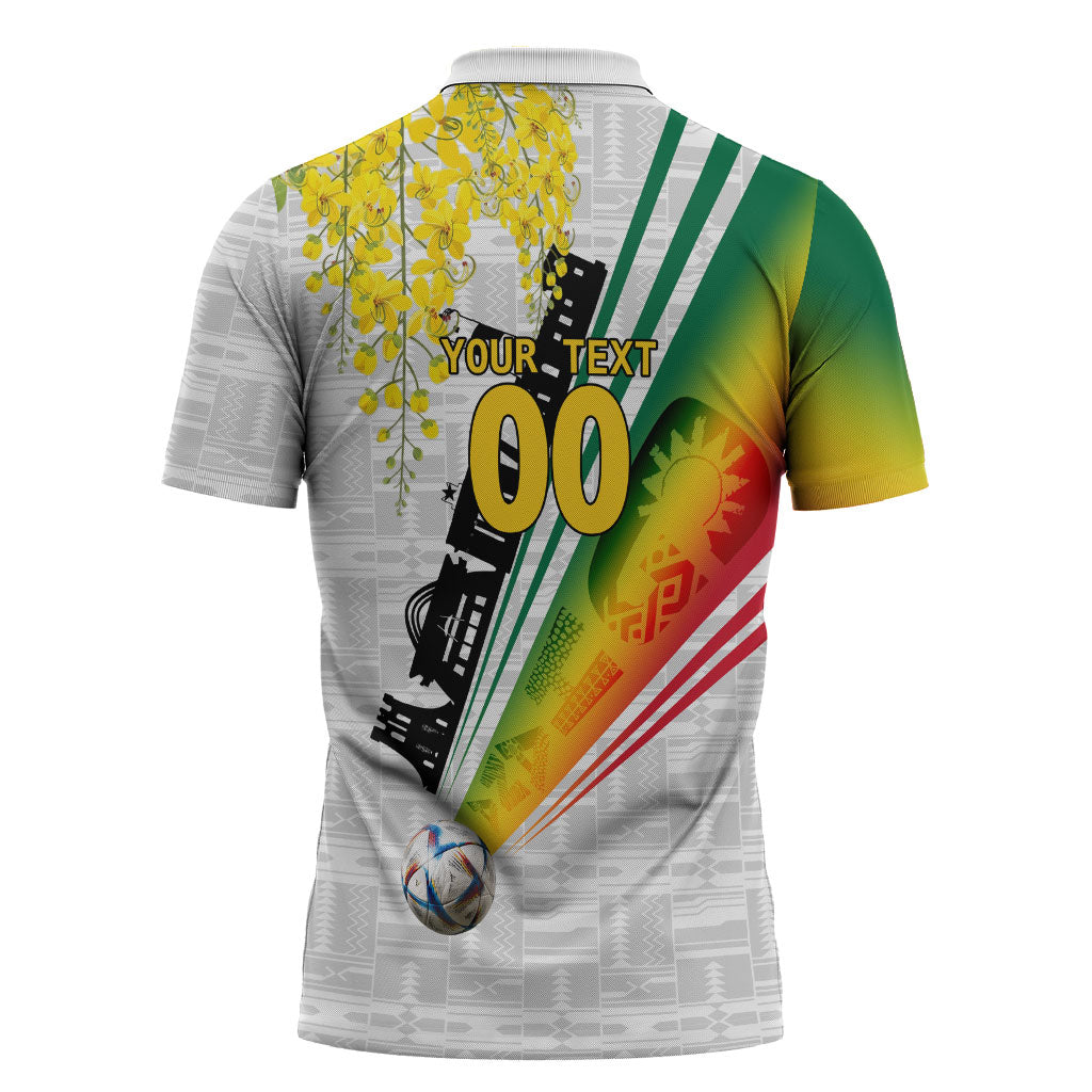Personalized Ghana Soccer Elephant Zipper Polo Shirt Ghana Flag Kente Football Player - Cassia Fistula Flower