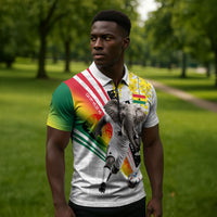 Personalized Ghana Soccer Elephant Zipper Polo Shirt Ghana Flag Kente Football Player - Cassia Fistula Flower