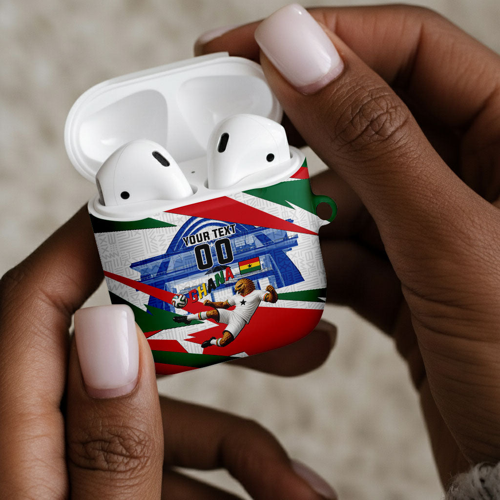 Personalized Ghana Soccer Eagle AirPods Case Ghana Flag Kente - Black Stars Football Stadium Graphic