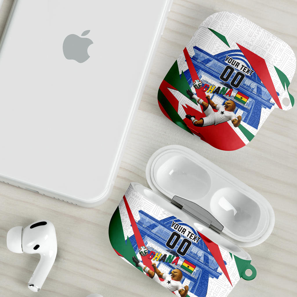 Personalized Ghana Soccer Eagle AirPods Case Ghana Flag Kente - Black Stars Football Stadium Graphic