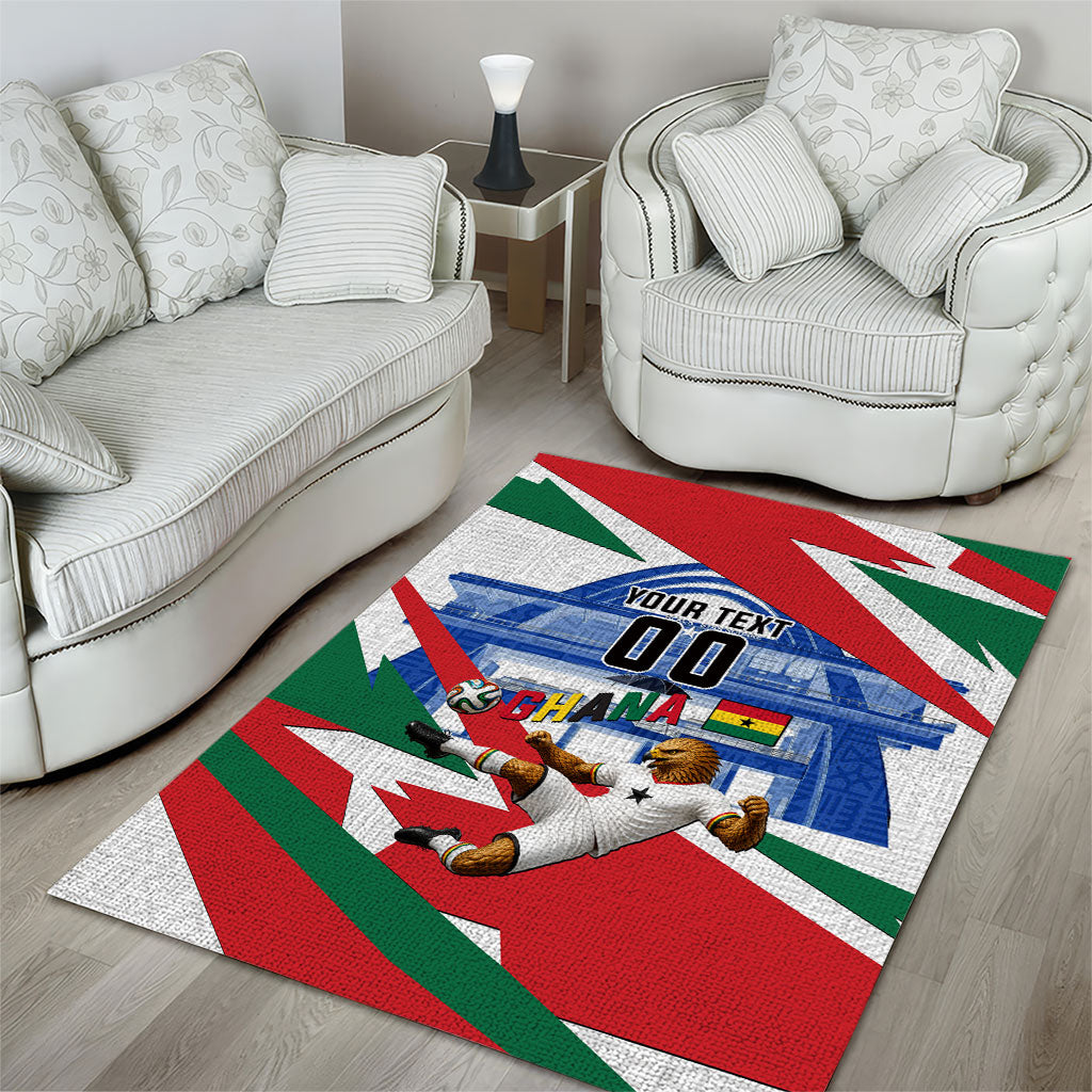 Personalized Ghana Soccer Eagle Area Rug Ghana Flag Kente - Black Stars Football Stadium Graphic