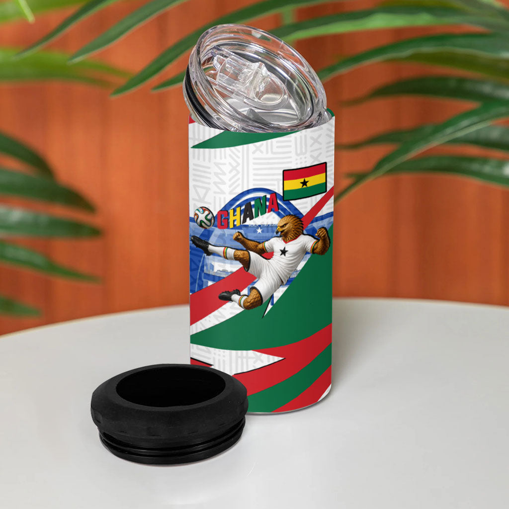 Personalized Ghana Soccer Eagle 4 in 1 Can Cooler Tumbler Ghana Flag Kente - Black Stars Football Stadium Graphic