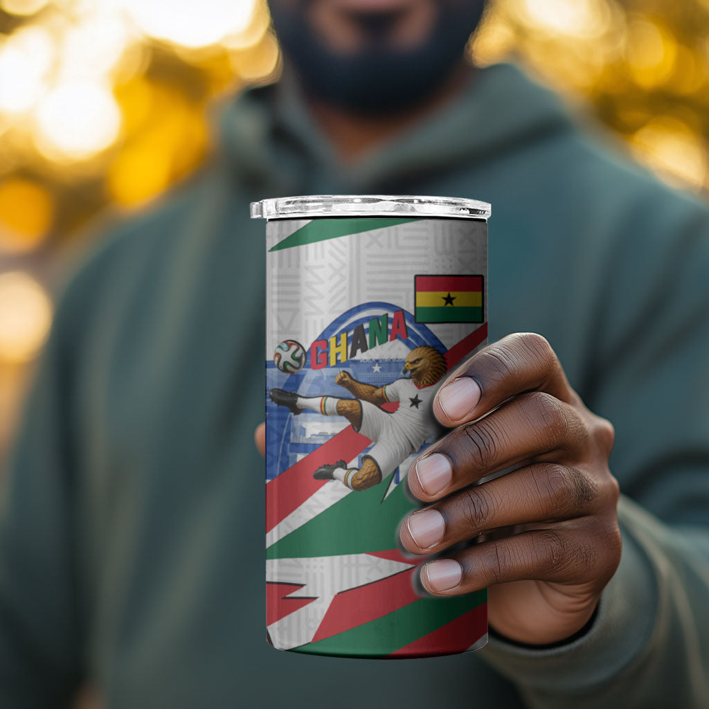 Personalized Ghana Soccer Eagle 4 in 1 Can Cooler Tumbler Ghana Flag Kente - Black Stars Football Stadium Graphic