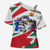 Personalized Ghana Soccer Eagle Cross Shoulder Shirt Ghana Flag Kente - Black Stars Football Stadium Graphic