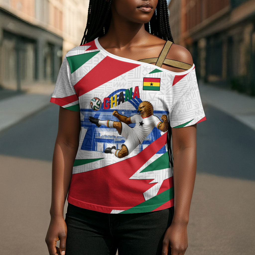 Personalized Ghana Soccer Eagle Cross Shoulder Shirt Ghana Flag Kente - Black Stars Football Stadium Graphic
