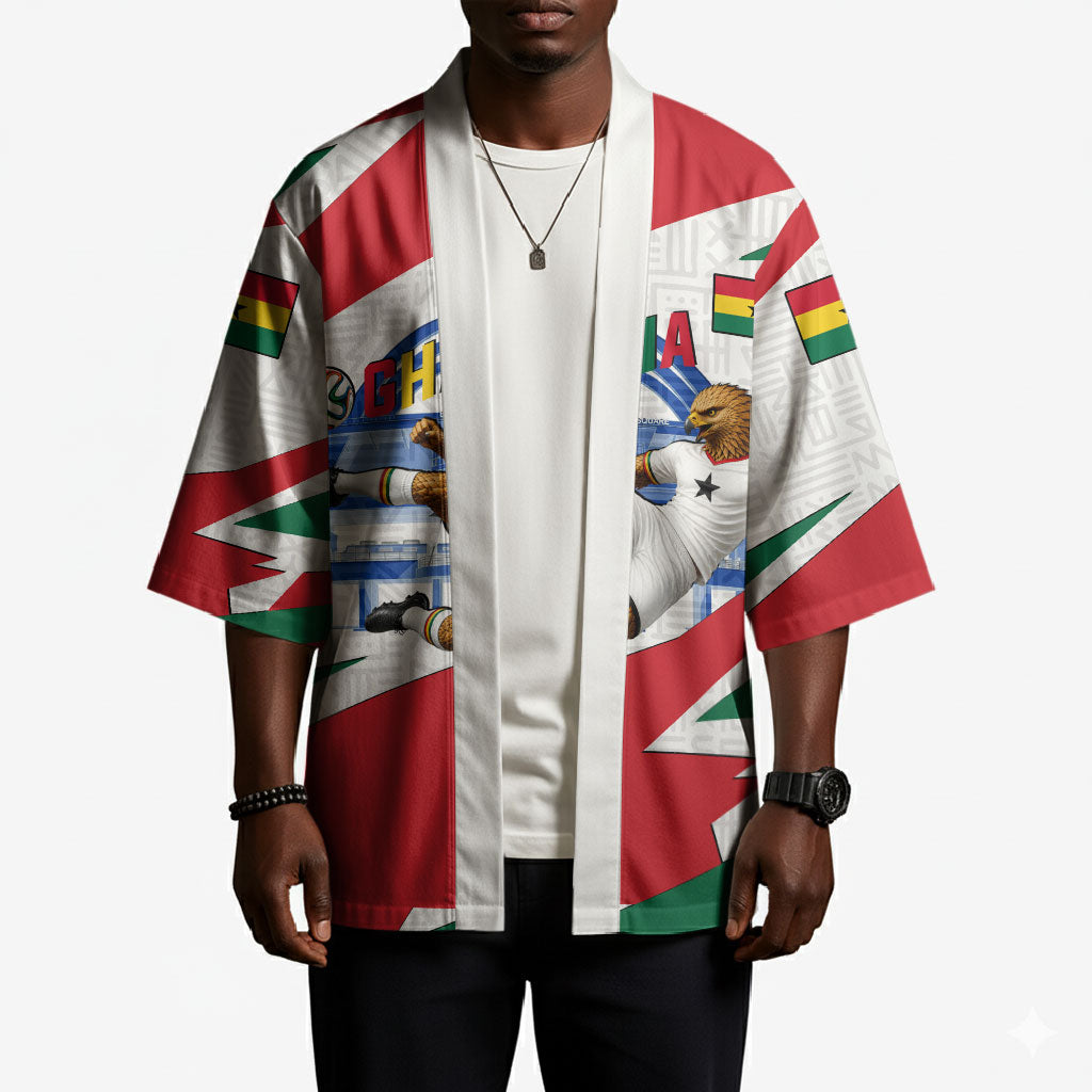 Personalized Ghana Soccer Eagle Kimono Ghana Flag Kente - Black Stars Football Stadium Graphic