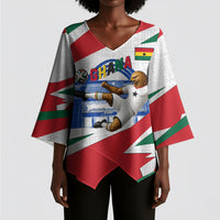 Personalized Ghana Soccer Eagle Kimono Sleeve Blouse Ghana Flag Kente - Black Stars Football Stadium Graphic