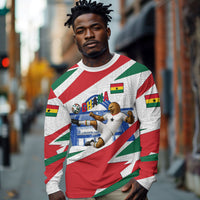 Personalized Ghana Soccer Eagle Long Sleeve Shirt Ghana Flag Kente - Black Stars Football Stadium Graphic