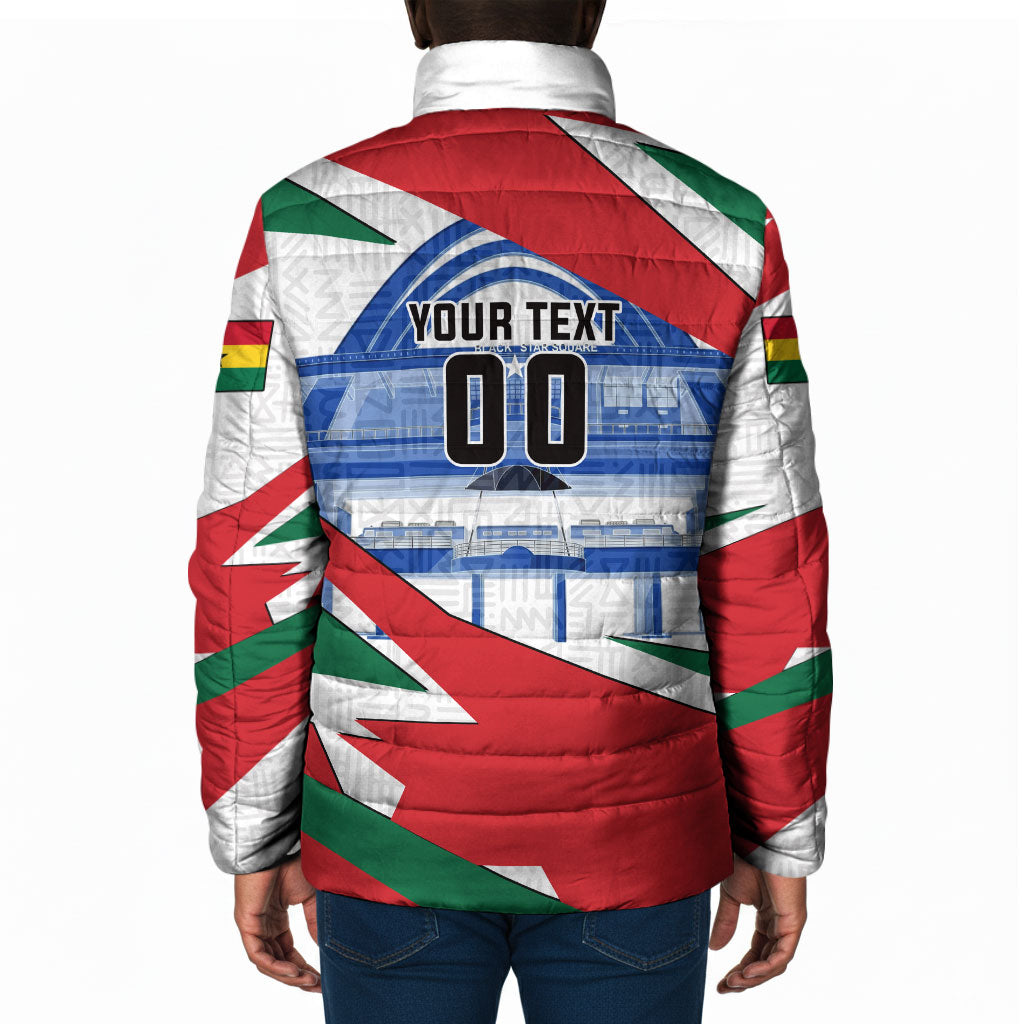 Personalized Ghana Soccer Eagle Padded Jacket Ghana Flag Kente - Black Stars Football Stadium Graphic