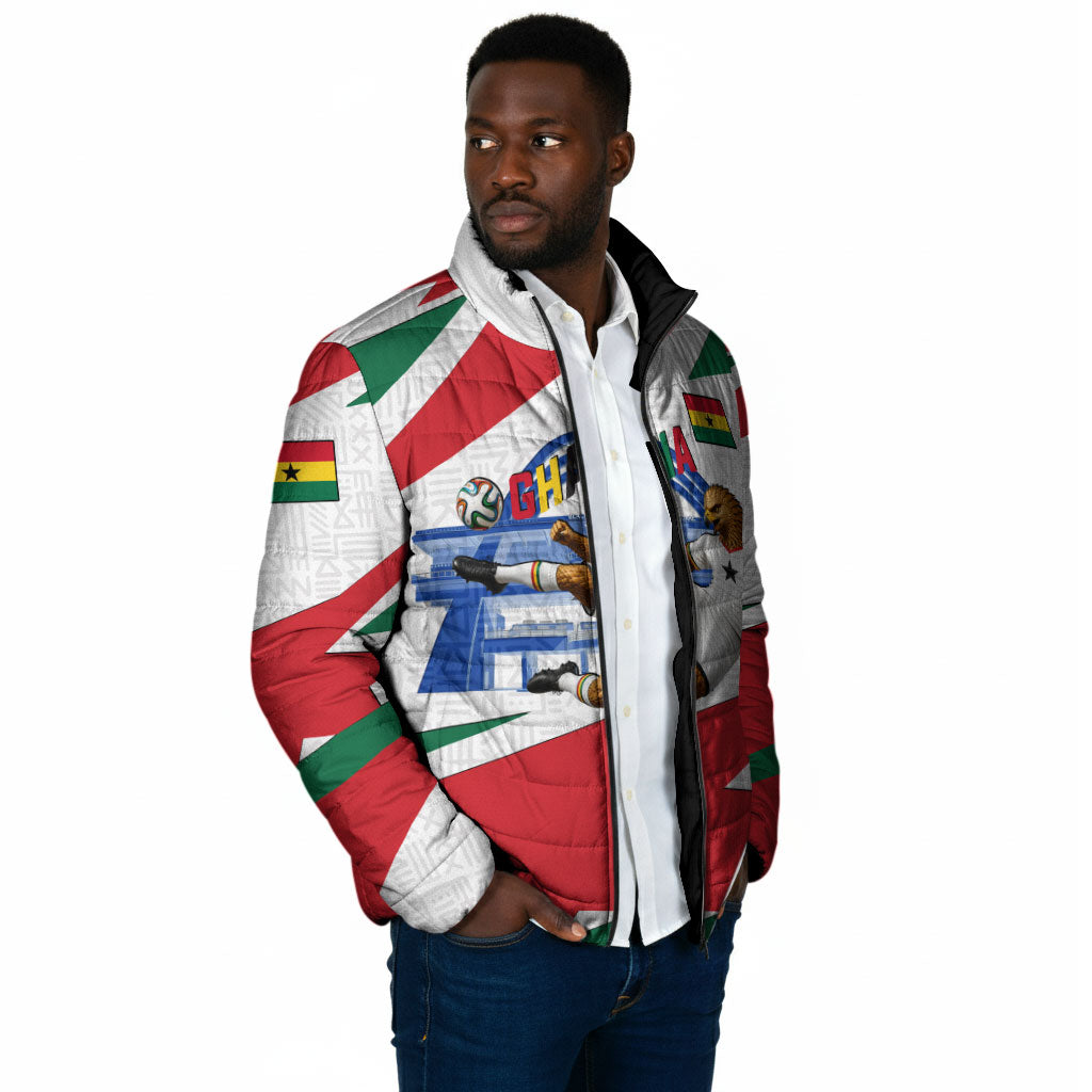 Personalized Ghana Soccer Eagle Padded Jacket Ghana Flag Kente - Black Stars Football Stadium Graphic