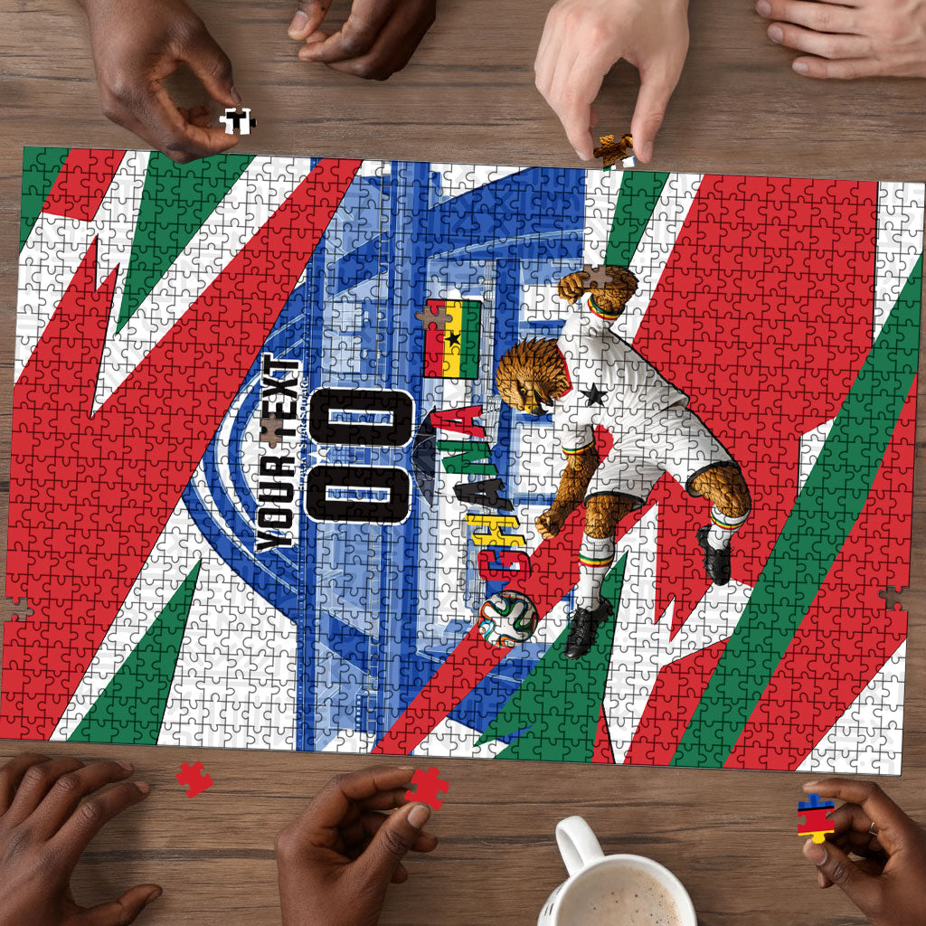 Personalized Ghana Soccer Eagle Puzzle Ghana Flag Kente - Black Stars Football Stadium Graphic
